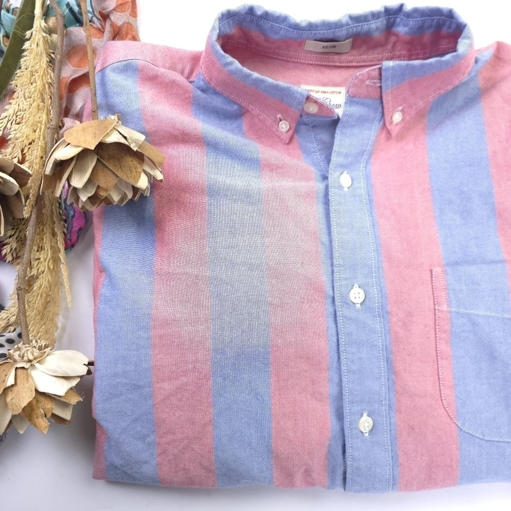 J. Crew Pink & Blue Long Sleeve Button Down Men's Shirt Sz M